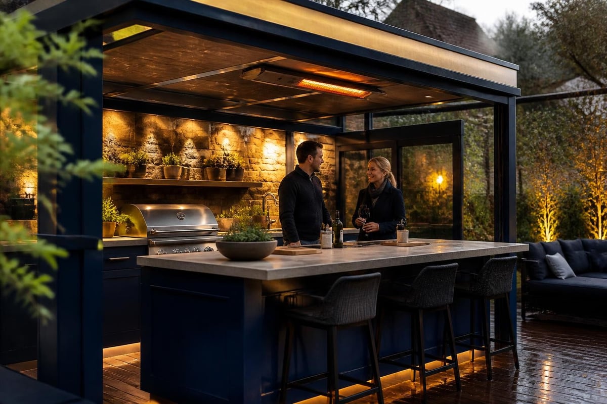 Year-round outdoor kitchen pod functionality
