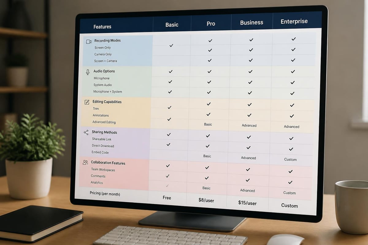 Screen recording feature matrix