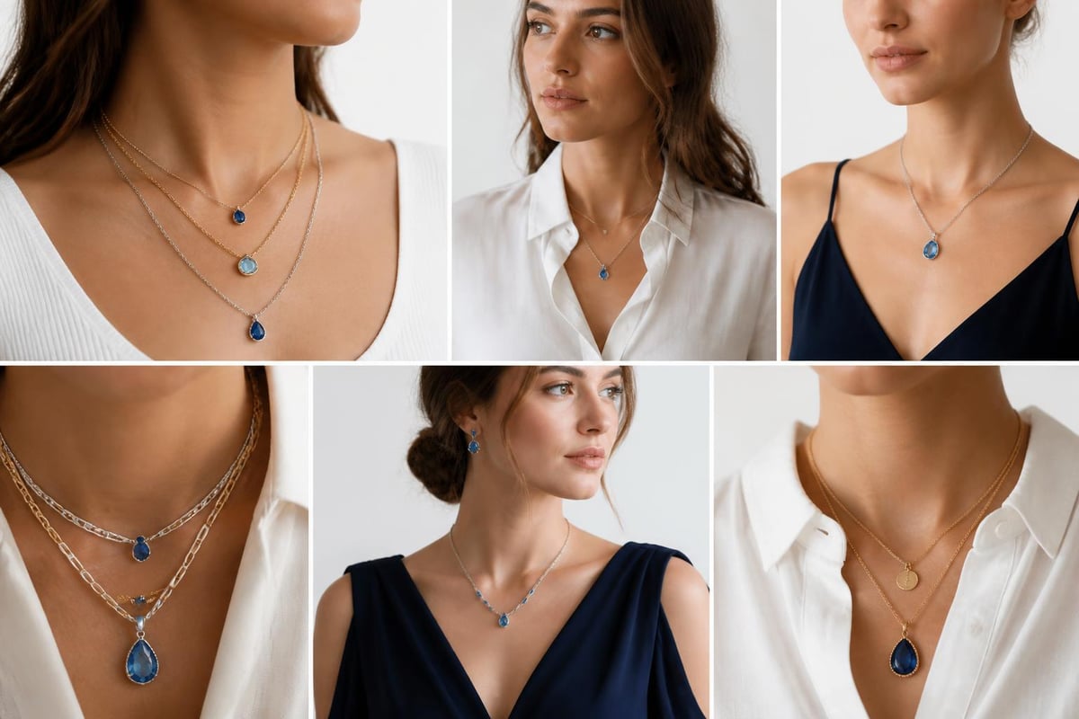 Blue necklace styling