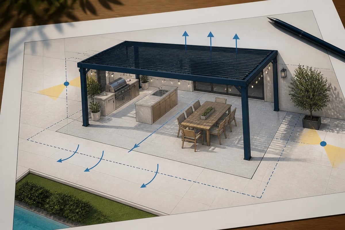 Pergola and outdoor kitchen integration