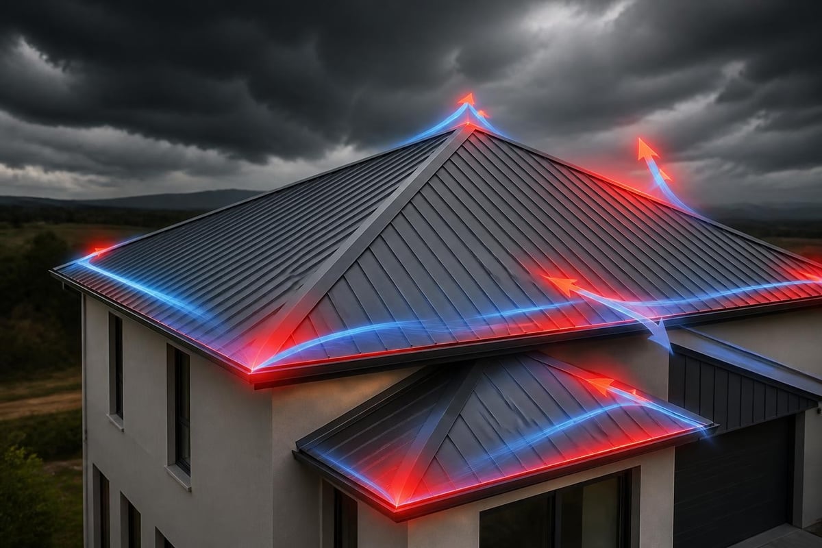 Wind force patterns on residential roofs