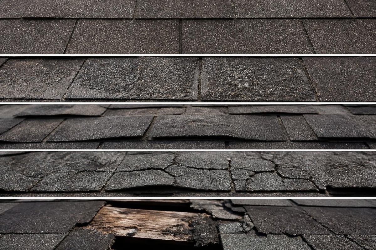 Asphalt shingle degradation stages