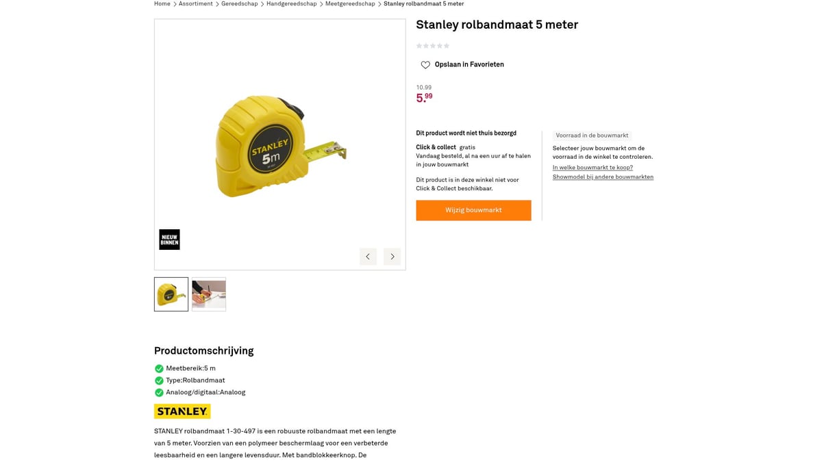 9x Goedkoop Gereedschap Voor Slim Klussen In 2026 - Stanley rolbandmaat 5 meter – €5,99