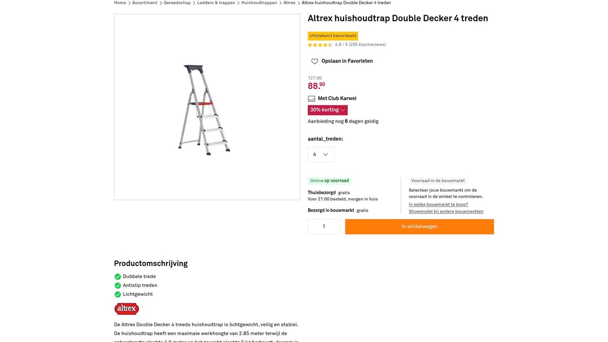 9x Goedkoop Gereedschap Voor Slim Klussen In 2026 - Altrex huishoudtrap Double Decker 4 treden – €88,90