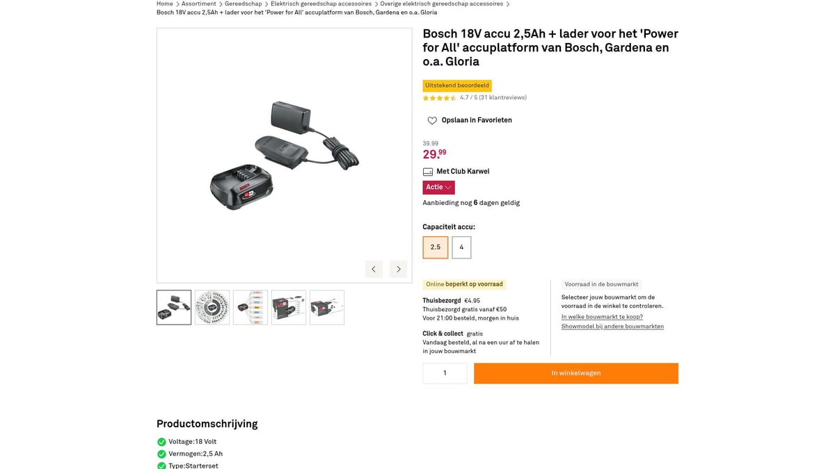 9x Goedkoop Gereedschap Voor Slim Klussen In 2026 - Bosch 18V accu + lader – vanaf €59,99
