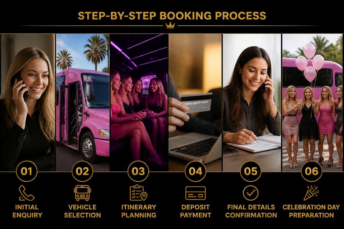 Pink party bus booking timeline