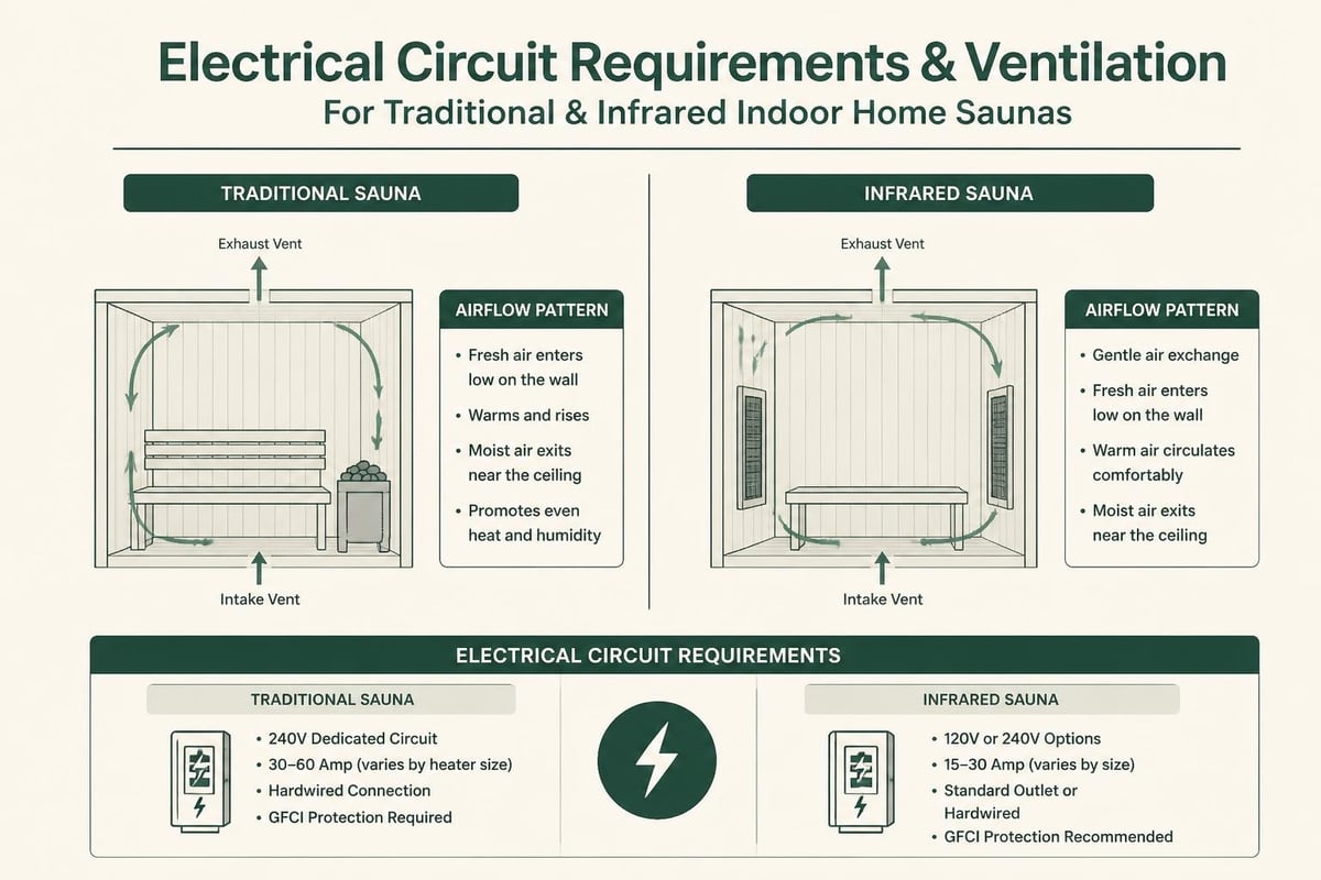 Home sauna electrical and ventilation setup