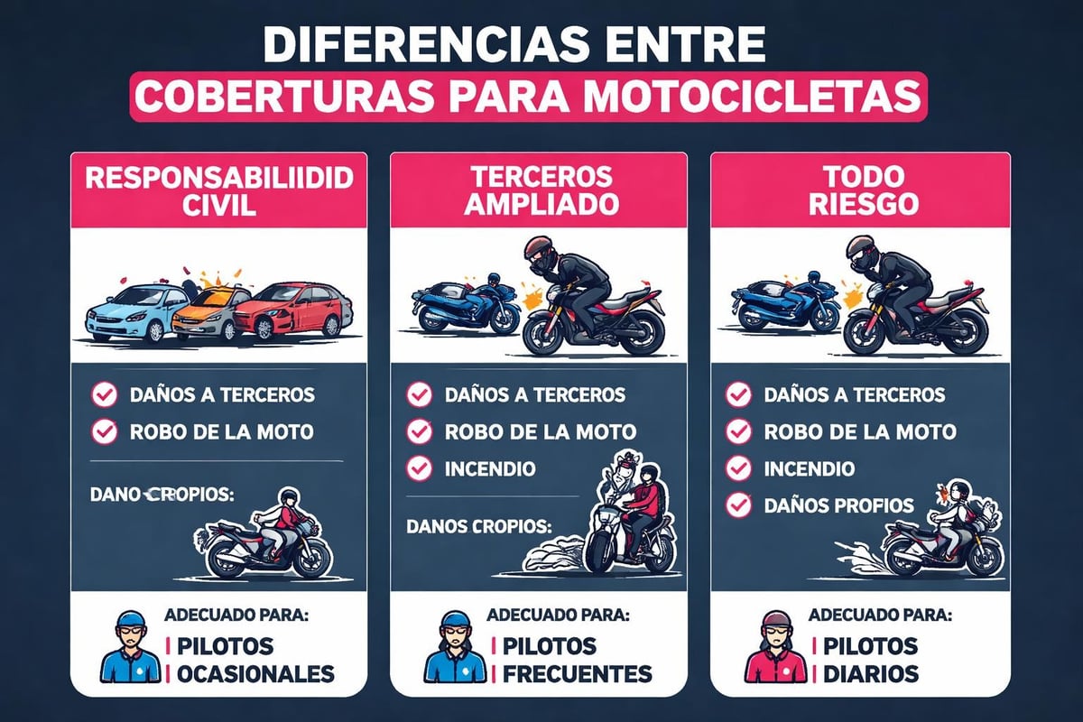 Contrata Seguro para tu Moto: Guía Completa 2026 1 Comparación de tipos de coberturas de seguros