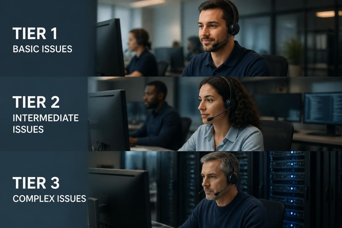 Multi-tier support structure in managed IT help desk