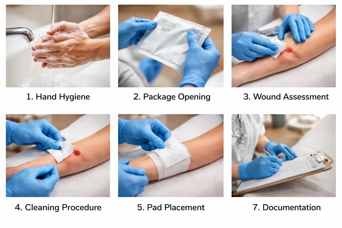 Wound dressing application steps