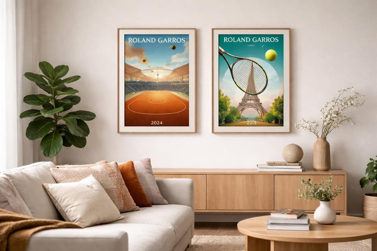 Interior design incorporating tennis-themed wall art