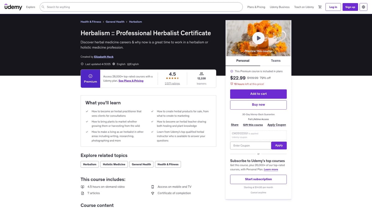 7 Best Holistic Course Online Options to Explore in 2026 - Herbalism: Professional Herbalist Certificate – Udemy
