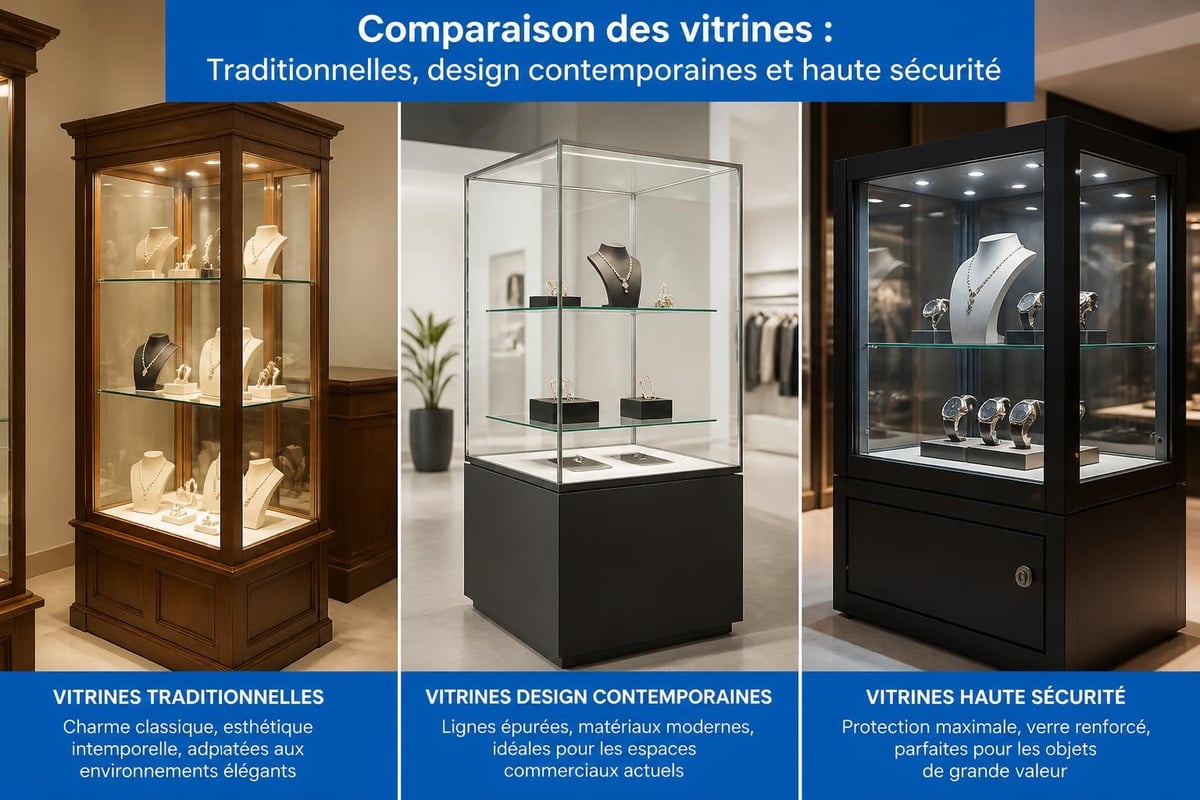Différents types de vitrines commerciales