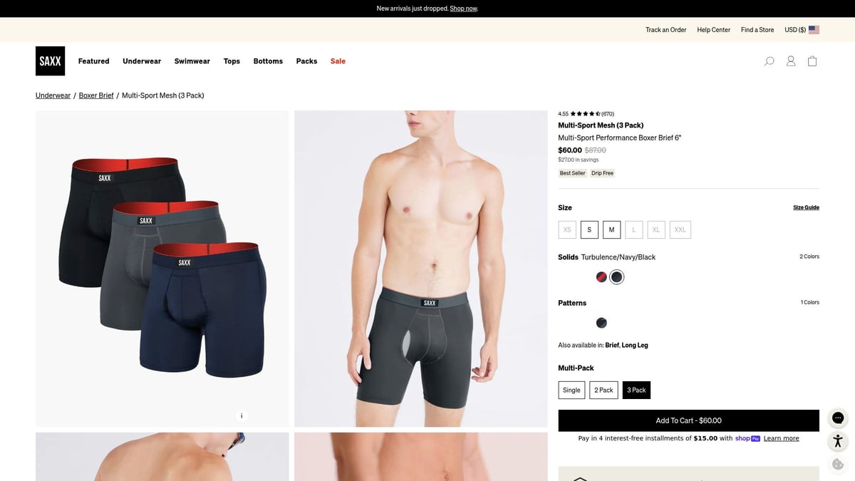7 Best Breathable Underwear Picks for Everyday Comfort 2026 - SAXX Multi-Sport Mesh Boxer Brief (3-Pack) – $60