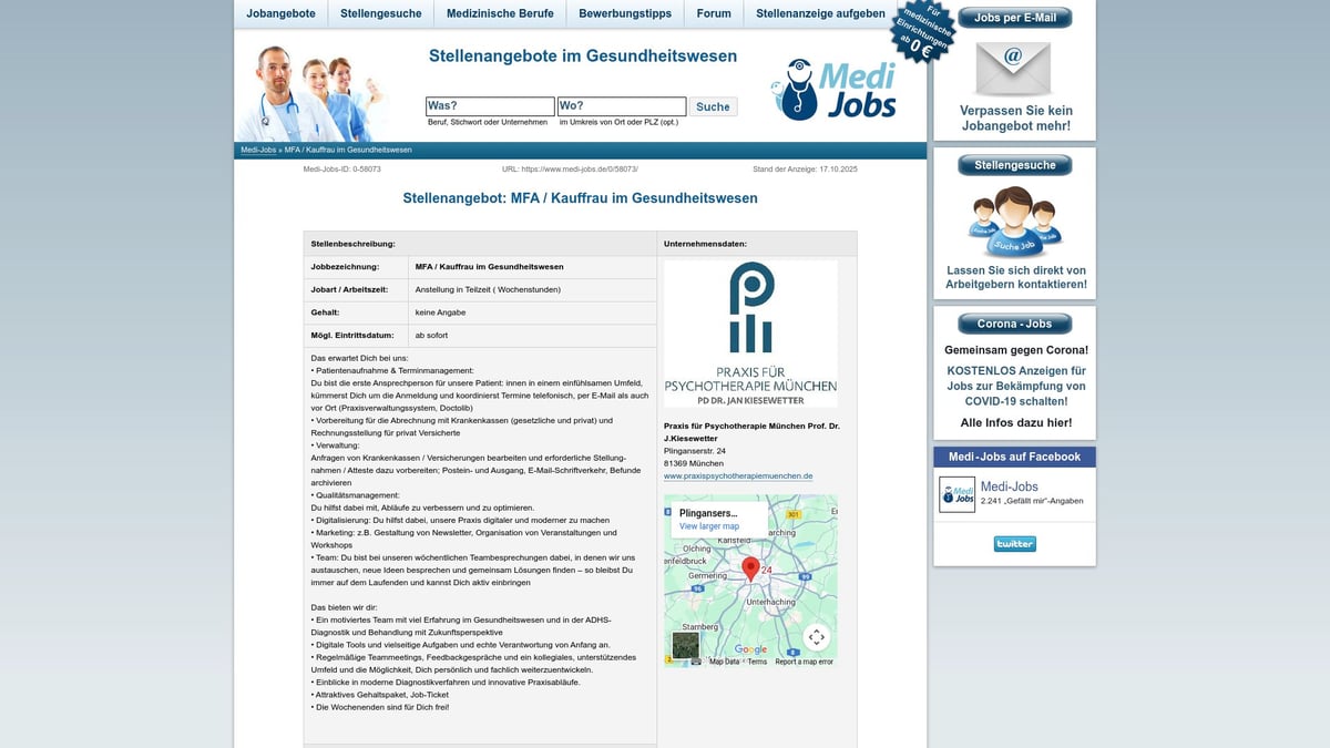 Top 8 Stellenangebote MFA 2025: Jetzt Traumjob Finden - MFA / Kauffrau im Gesundheitswesen – Psychotherapie München