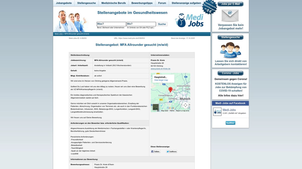 Top 8 Stellenangebote MFA 2025: Jetzt Traumjob Finden - MFA Allrounder (m/w/d) – Praxis Dr. Kreie, Olching