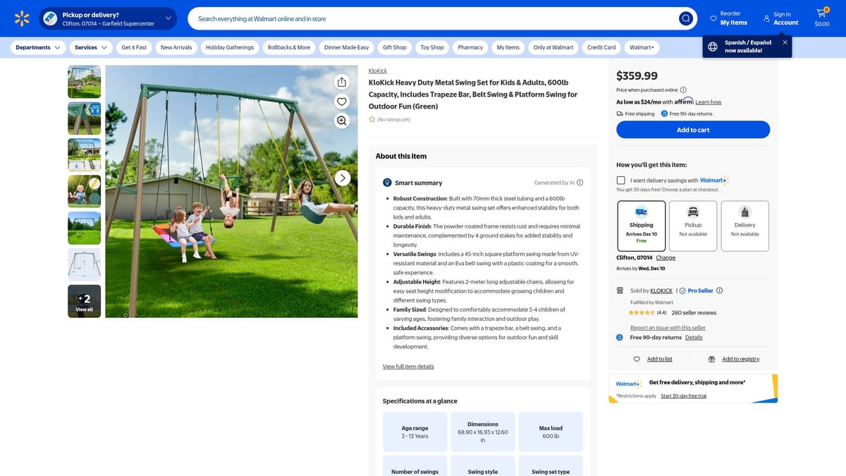 7 Best Adult Swing Set Picks for Fun and Relaxation in 2026 - KloKick Heavy Duty Metal Swing Set – 600lb Capacity