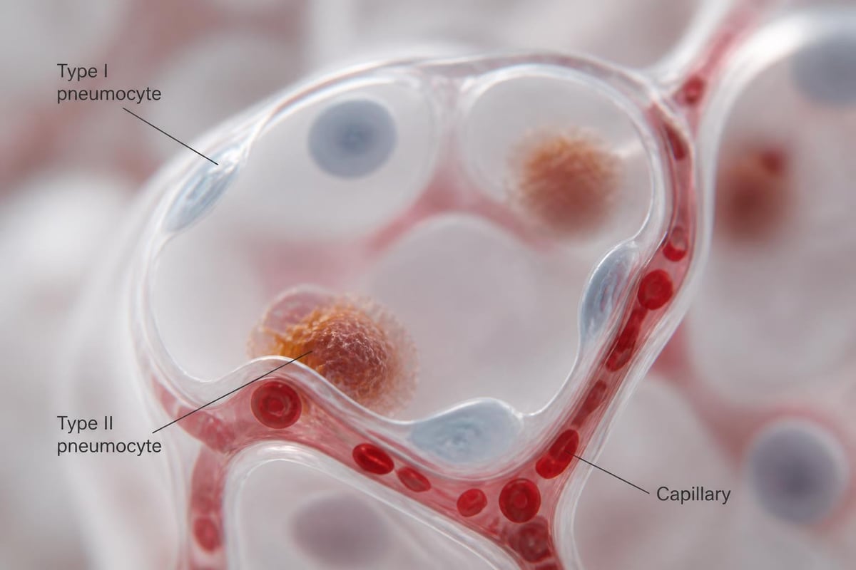 Alveolar cell types and surfactant production