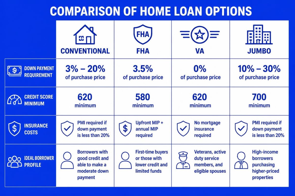 Common home purchase loan types comparison