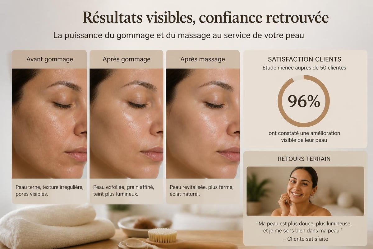 Résultats gommage avant massage