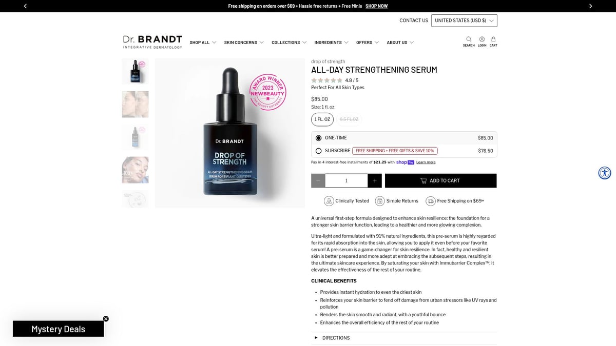8 Best Dry Skin Serums to Transform Your Skin in 2026 - Dr. Brandt All-Day Strengthening Serum ($85)