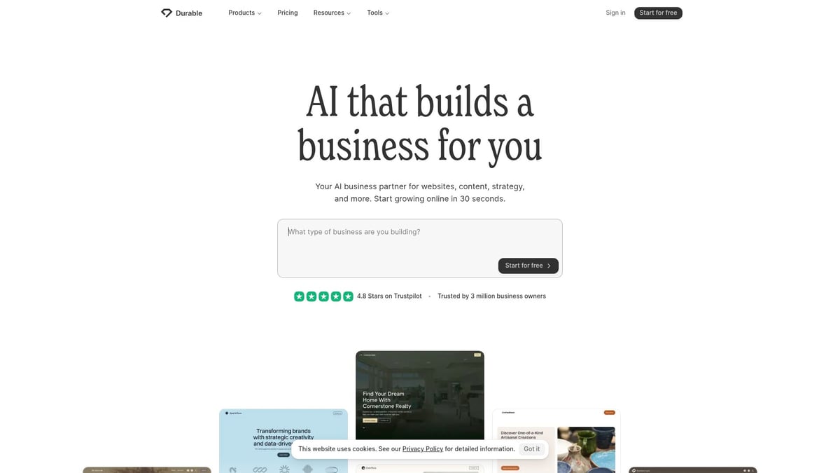 Top 10 AI Website Builders to Try in 2026 - 1. Durable