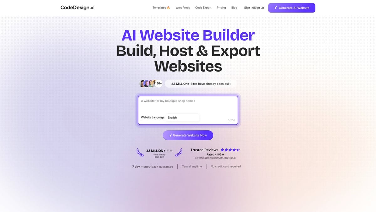 Top 10 AI Website Builders to Try in 2026 - 7. CodeDesign.ai