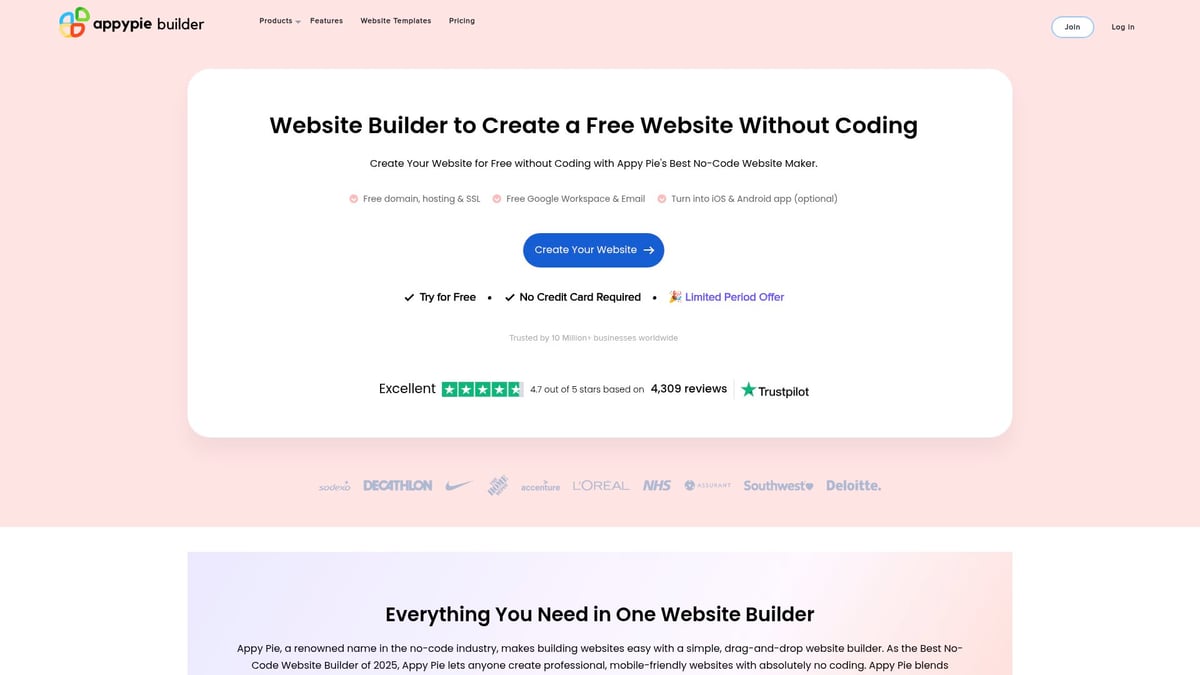 Top 10 AI Website Builders to Try in 2026 - 10. Appy Pie Website Builder