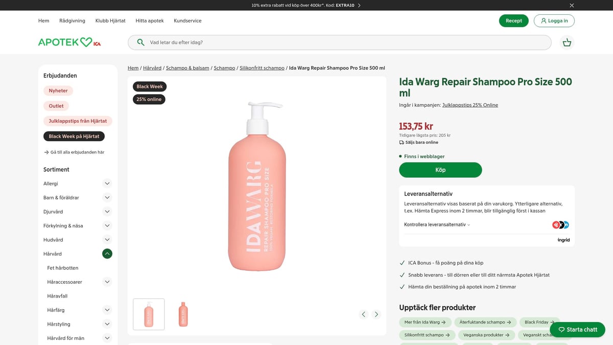 9 Bästa Veganskt Schampo 2026 För Naturligt Friskt Hår - Ida Warg Repair Shampoo Pro Size