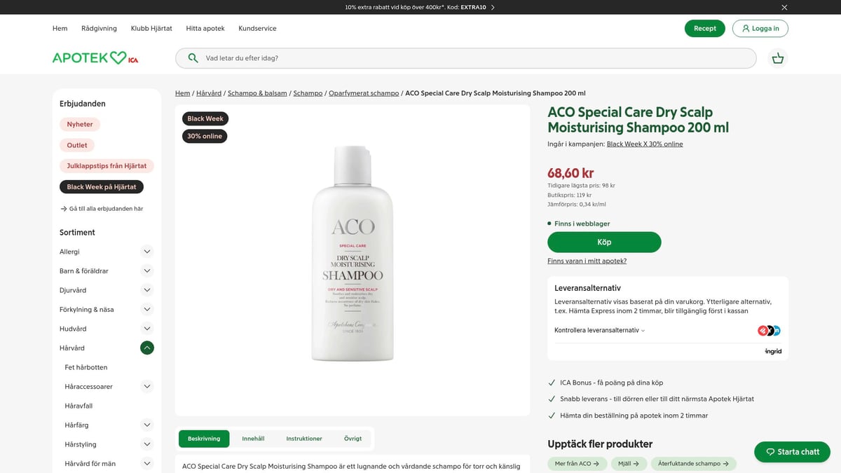 9 Bästa Veganskt Schampo 2026 För Naturligt Friskt Hår - ACO Special Care Dry Scalp Moisturising Shampoo