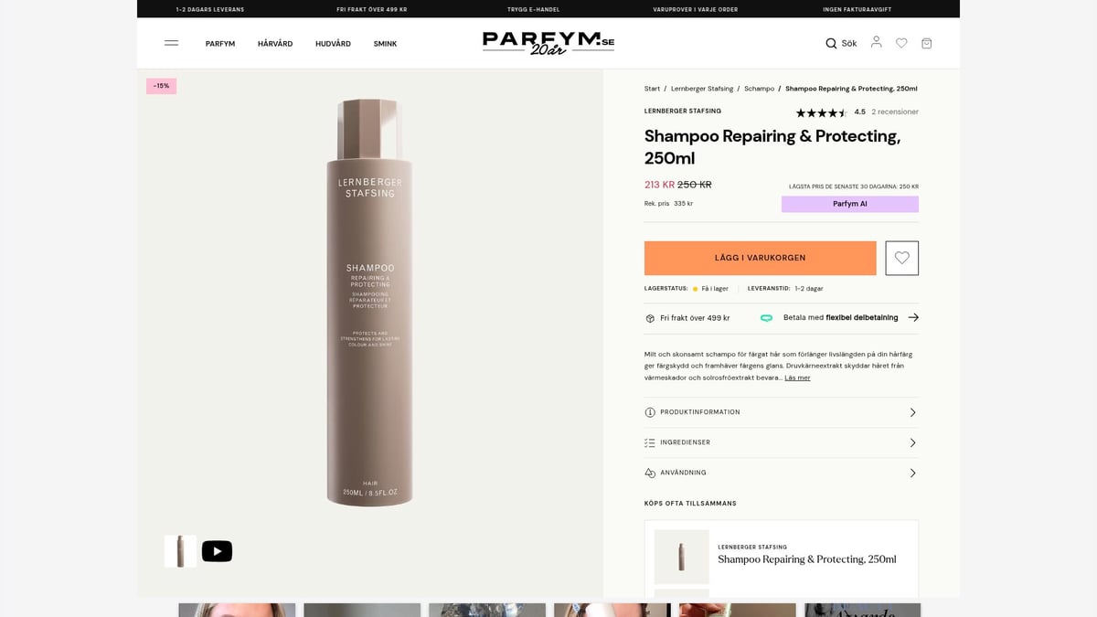 9 Bästa Veganskt Schampo 2026 För Naturligt Friskt Hår - Lernberger Stafsing Shampoo Repairing & Protecting