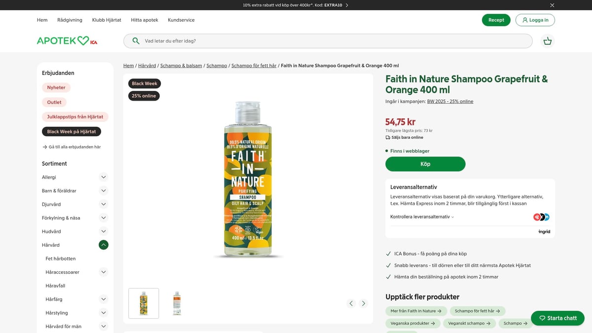 9 Bästa Veganskt Schampo 2026 För Naturligt Friskt Hår - Faith in Nature Shampoo Grapefruit & Orange