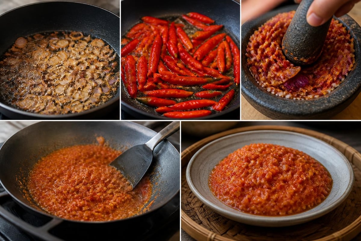 Proses membuat sambal bawang