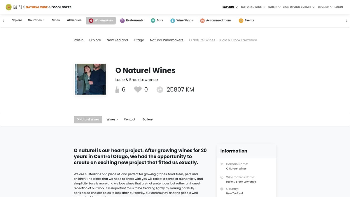 12 Best Natural Wine New Zealand Picks to Try in 2026 - Lucie & Brook Lawrence – O Naturel Pinot Gris (Otago)