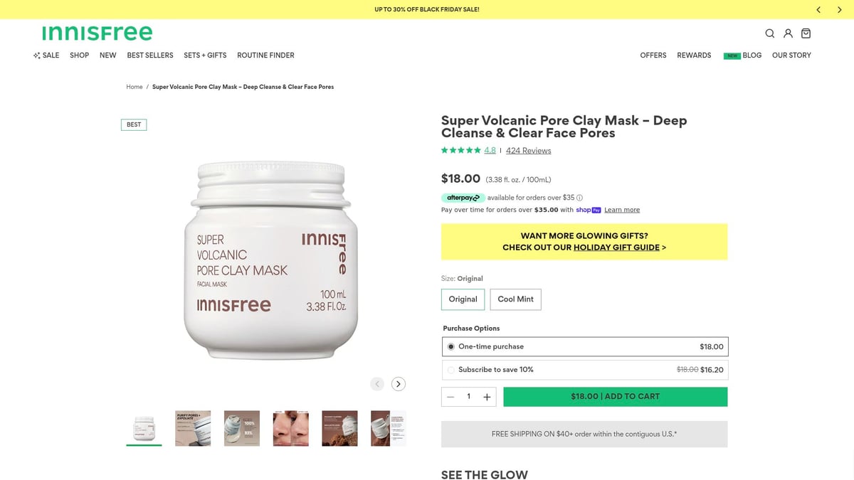 8 Must-Try Korean Face Mask Picks for Radiant Skin in 2026 - Innisfree Super Volcanic Pore Clay Mask