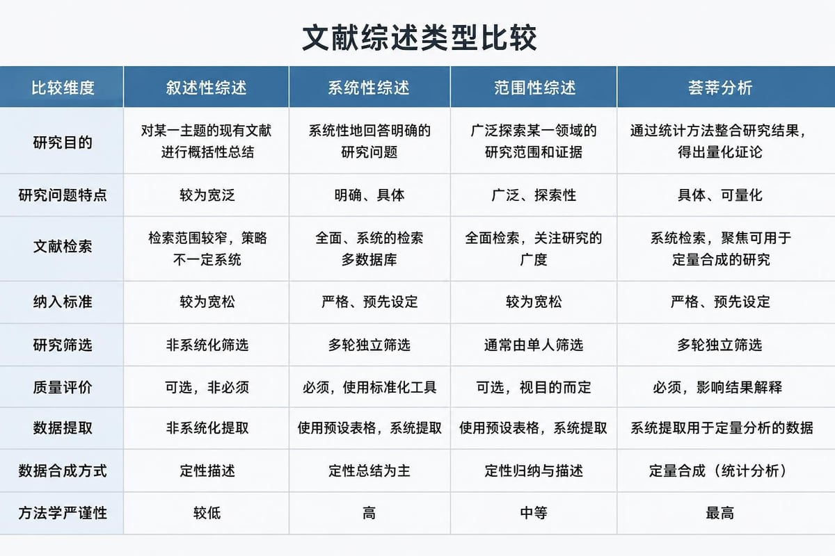 文獻回顧類型比較