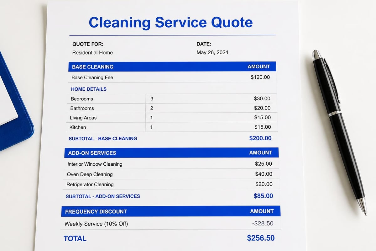 House cleaning service estimate breakdown
