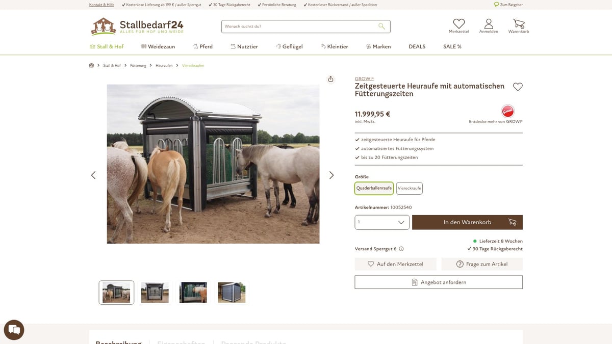 Heuraufe Für Pferde: 7 Innovative Modelle 2026 - GROWI® Zeitgesteuerte Heuraufe mit automatischen Fütterungszeiten