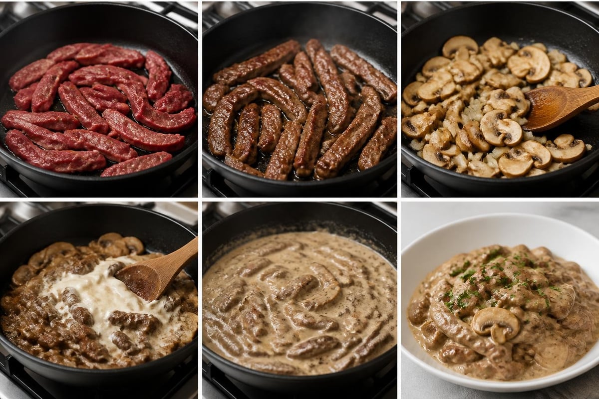 Beef stroganoff cooking process