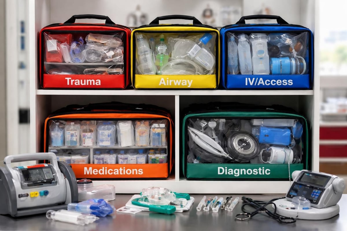 Hospital emergency kit organization system