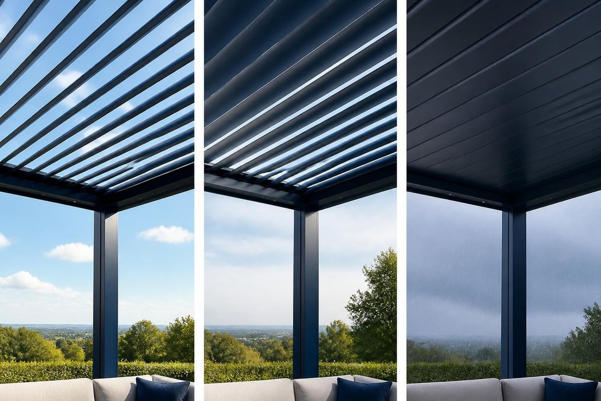 Louvered pergola blade positions