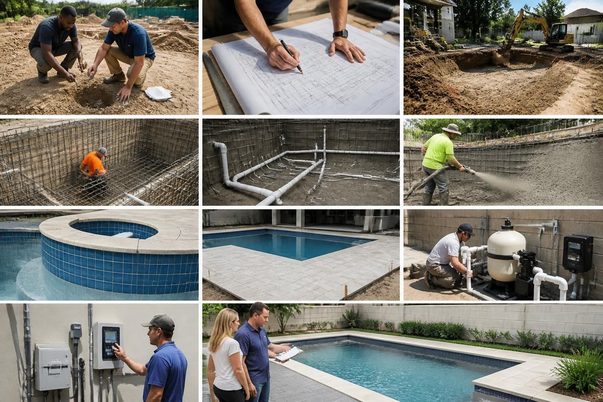Pool construction workflow stages