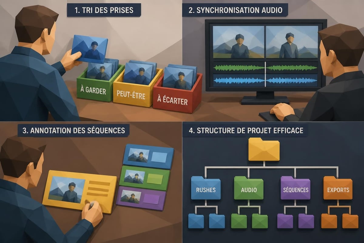 Workflow d'organisation des rushes vidéo