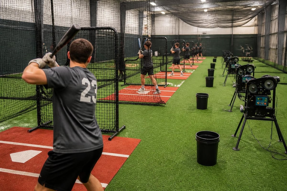 Batting cage practice setup