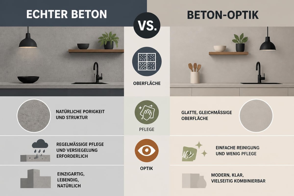Unterschied zwischen echtem Beton und Betonoptik