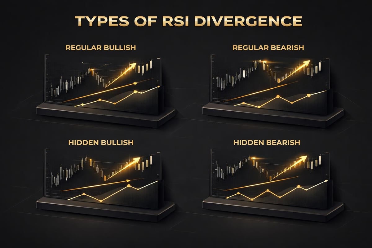 Regular vs hidden RSI divergence patterns