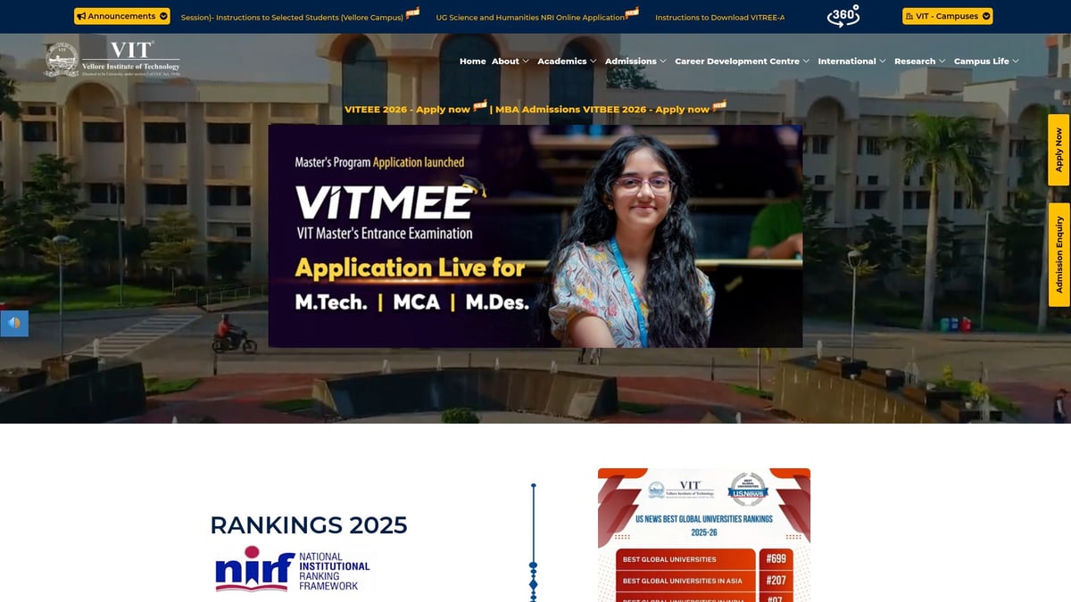 9 Best BTech AI Courses to Boost Your Career in 2026 - Vellore Institute of Technology (VIT) – BTech Artificial Intelligence & Data Science