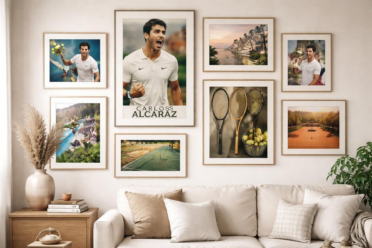 Gallery wall arrangement featuring Carlos Alcaraz