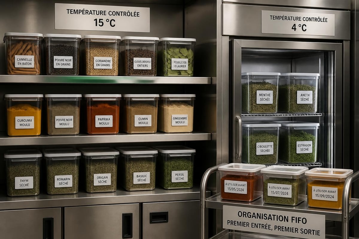 Conservation des épices en environnement professionnel