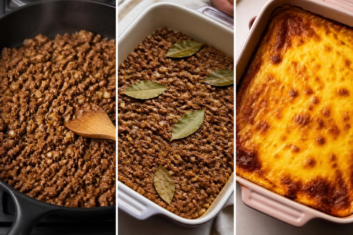 Bobotie cooking stages